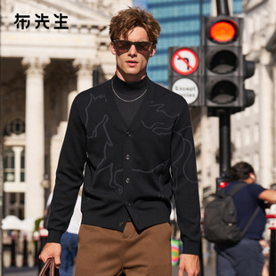 布先生轻奢羊毛外套V领叠穿开衫男秋冬马图案长袖上衣PT16727断码