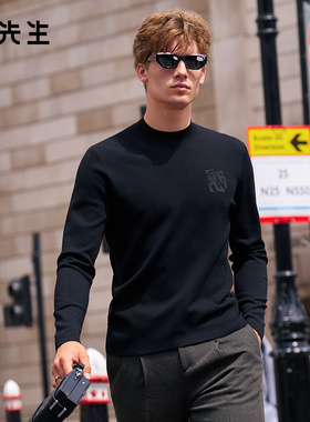 布先生轻奢长袖羊毛衫小高领男打底毛T可机洗印花新款PT16706断码