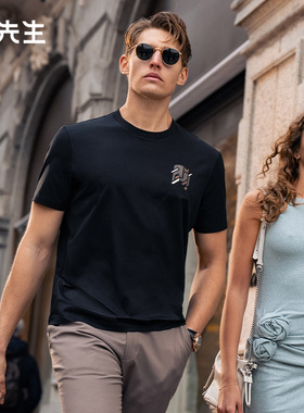 布先生轻奢几何图案印花短袖男士新款圆领抗皱t恤衫透气ET16201