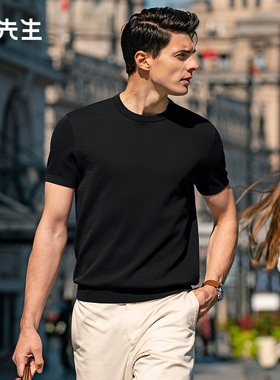 布先生轻奢圆领针织T恤凉感短袖男款上衣夏季简约时尚透气AT11838