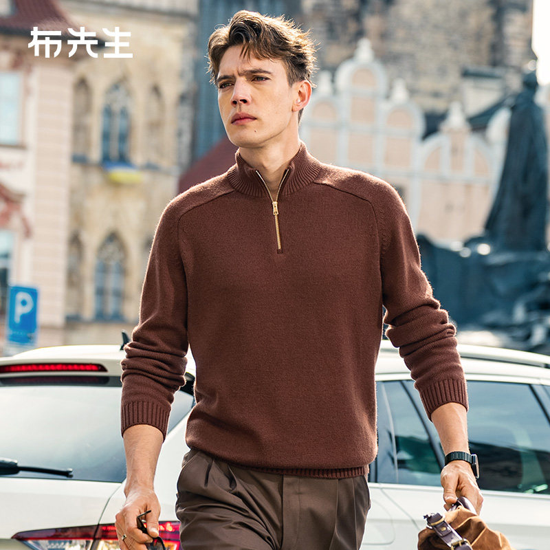 布先生轻奢半拉链插肩长袖羊毛针织衫男秋冬打底保暖毛衣PT15623,男装,针织衫/毛衣,淘宝优惠券,粉丝福利购,淘宝优惠卷
