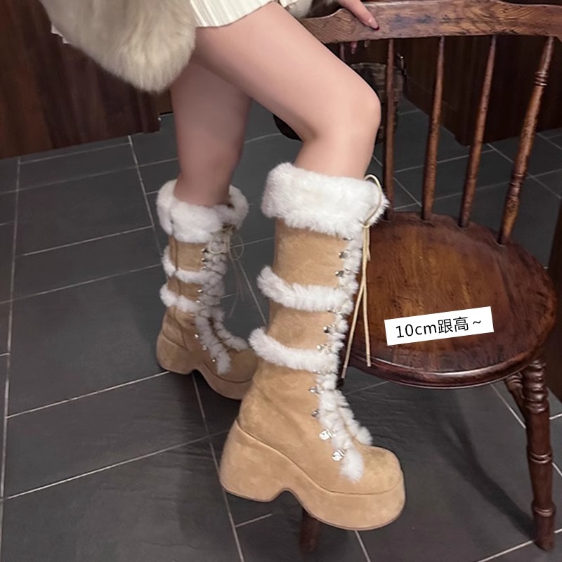 【真·羊毛一体】加绒厚底雪地靴女增高显瘦长筒靴小个子不过膝靴