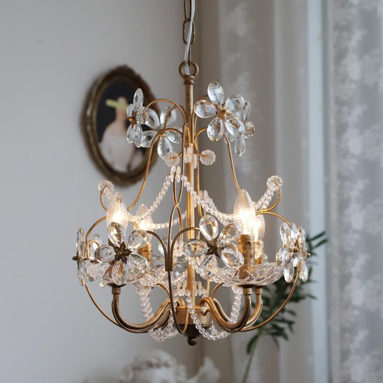 法式田园餐厅水晶花吊灯美式复古民宿阳台灯中古轻奢书房卧室灯具