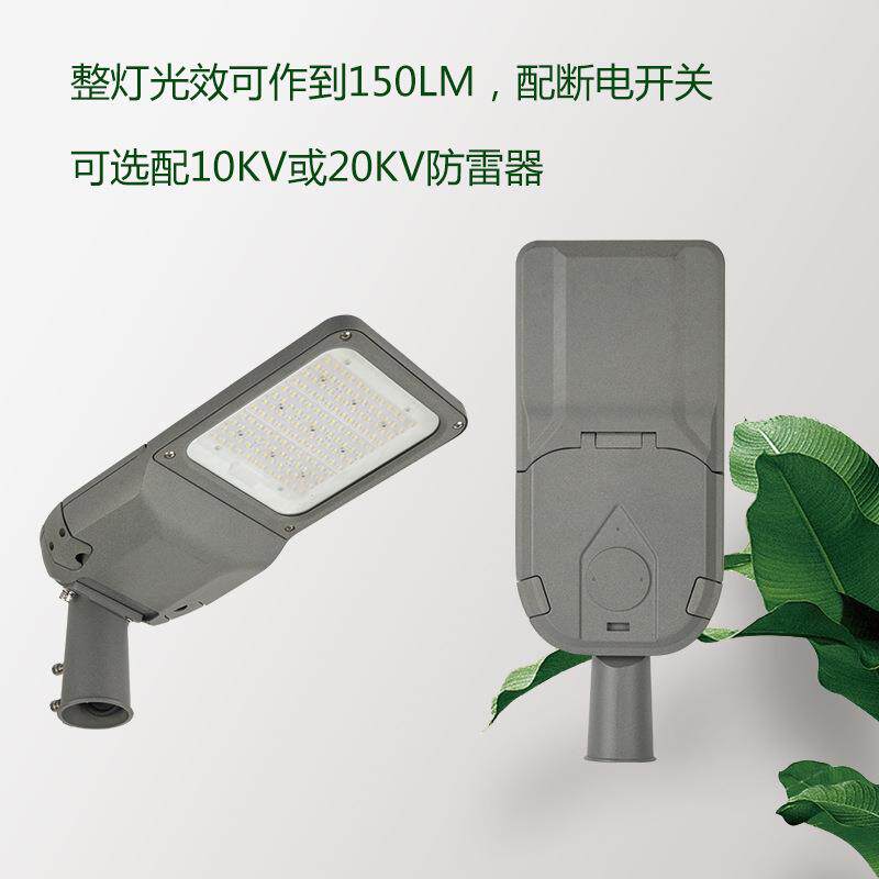 LED外贸款免工具开盖路灯头压铸一体外壳防雷6-20KV可调角度路灯