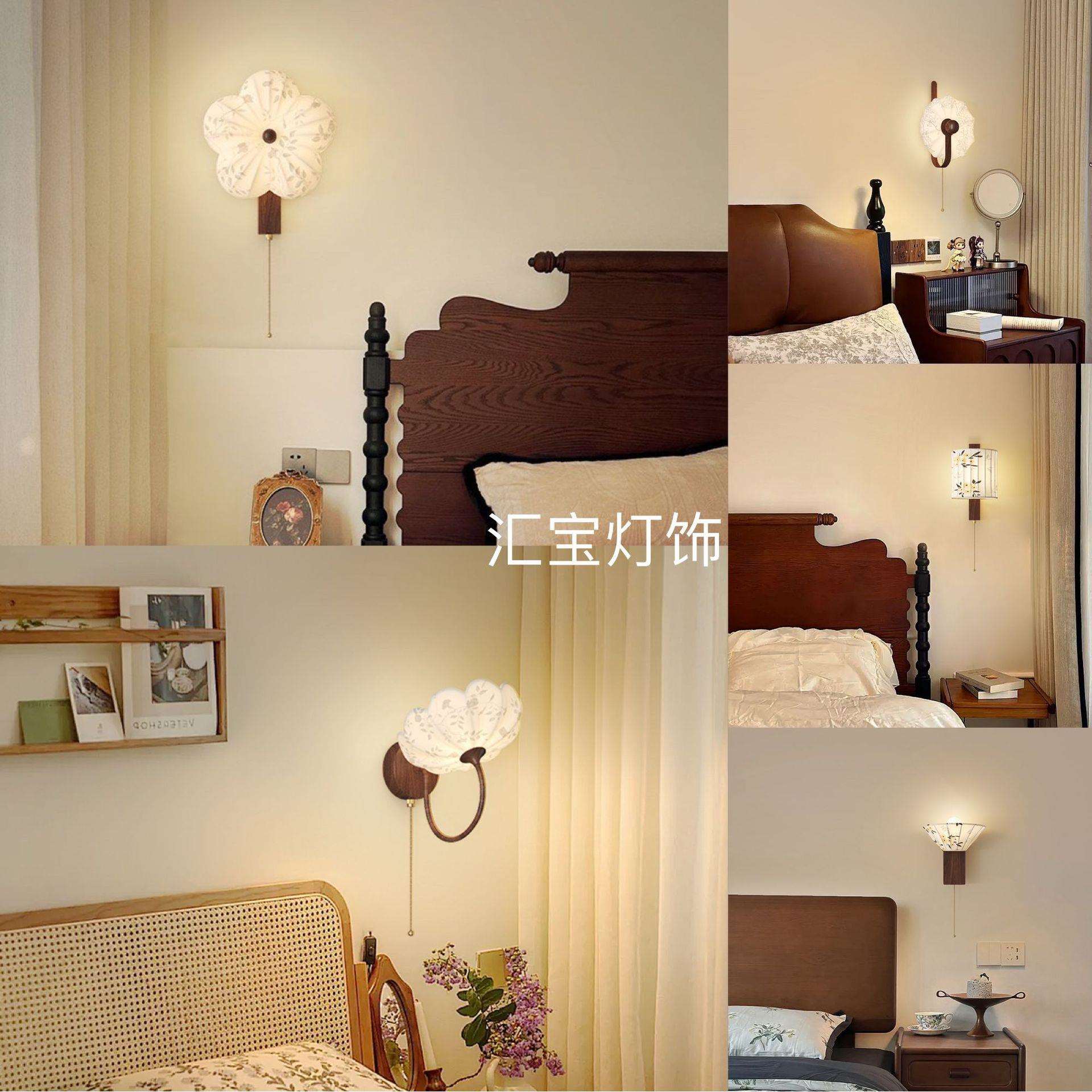 中古风卧室床头l拉链壁灯南洋风宋式美学布艺印花过道玄关阳台灯