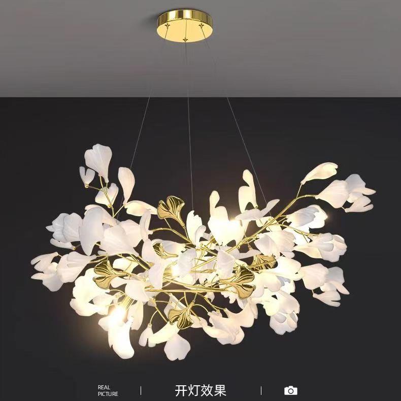 轻奢别墅酒店灯饰吧台餐厅吊灯后现代设计师艺术树叶灯饰灯具