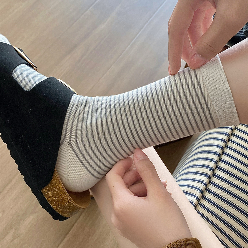 无骨条纹袜女袜休闲横条纹堆堆袜