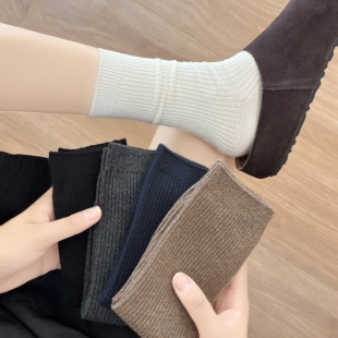 秋季 双针堆堆袜子女秋冬抽条显瘦中筒袜美拉德色系百搭可搭勃肯鞋