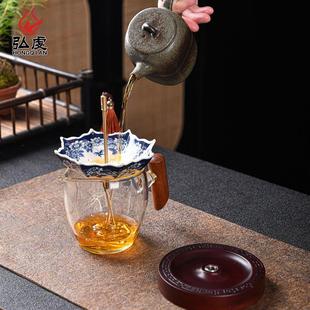 创意旋转可爱青花瓷陶瓷制品茶漏茶滤手工家用滤茶网滤茶器茶摆件