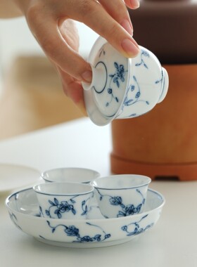 柒月里订制潮州工夫茶器青花手绘套组礼盒装盖碗杯子茶杯壶承礼品