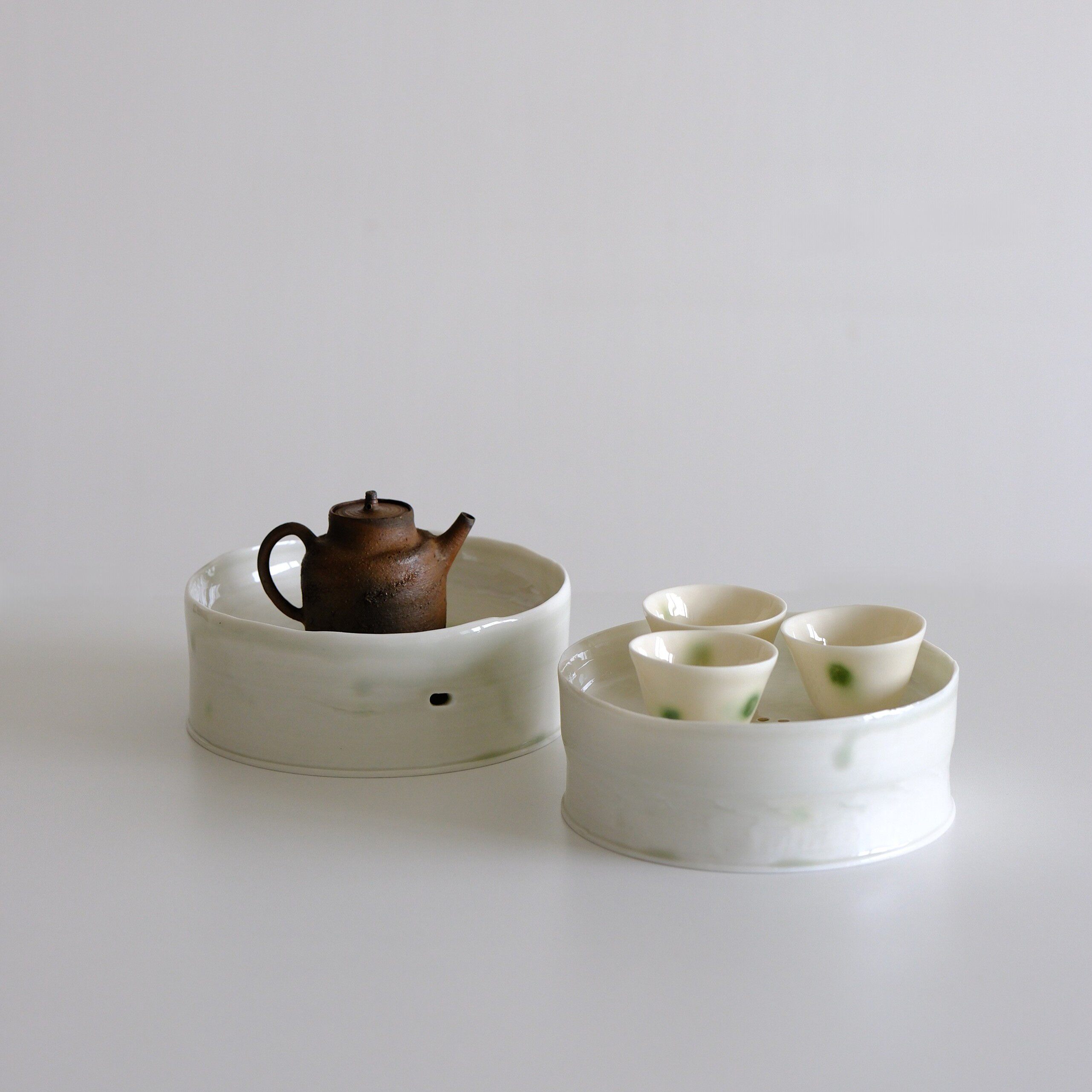 缪冬冬2025年新款手工飞青点绿壶承储水干泡台托盘茶道具果子盘