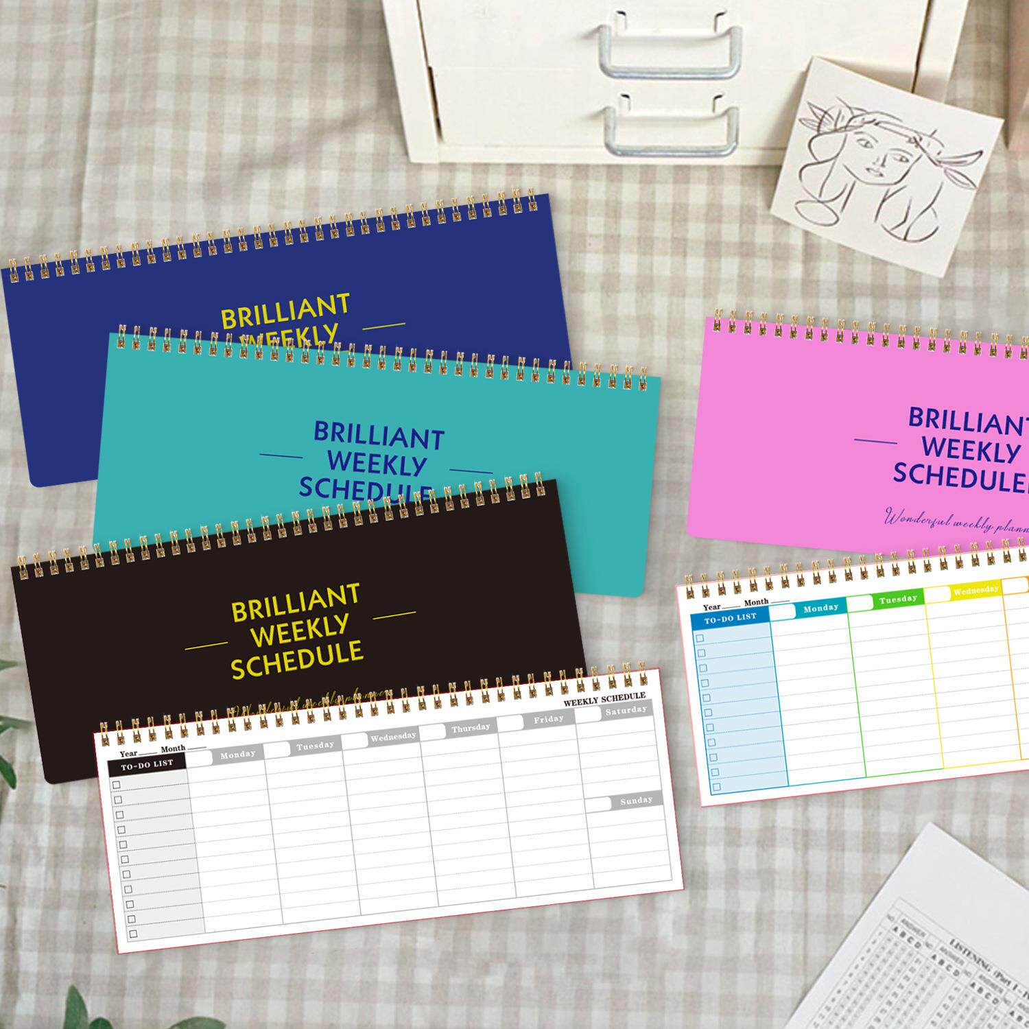 2025年现货跨境新款英文长条周计划简约线圈便签时间管理手账本