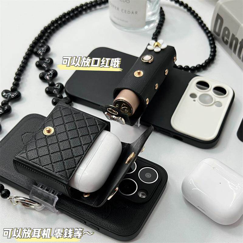 迷你小包手机背夹斜挎可背挂链高级感爱心链条手机壳挂绳扣手机链