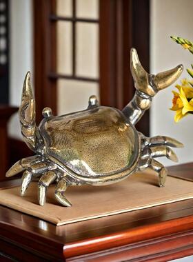 螃蟹摆件镀铜复古举重螃蟹桌面茶桌盖置书桌创意笔搁工艺品小摆件