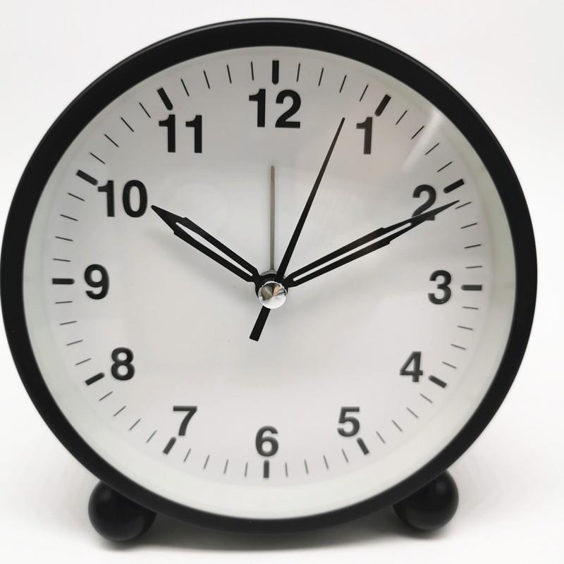 4寸圆形闹钟 书房桌面闹钟 指针式石英钟 床头台钟 静音金属座钟