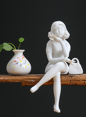 创意新中式陶瓷人物侍女工艺品玄关电视柜摆件禅意软装家居饰品