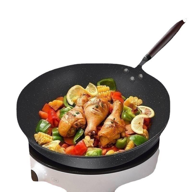 新款麦饭石炒锅不沾锅用炒锅电磁炉煤瓦斯炉专用平底锅油烟锅具