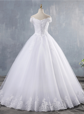 ZJ9143 2019 2020 White Ivory Lace Appliques Ball Gown Cheap