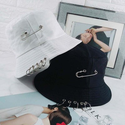 1PC Unisex Women Men Bucket Hat Pin Rings Sunhat Caps Summer