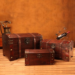 复古宝箱海盗带锁财宝箱橱窗摆件木箱手工做旧收纳宝箱拍摄道具