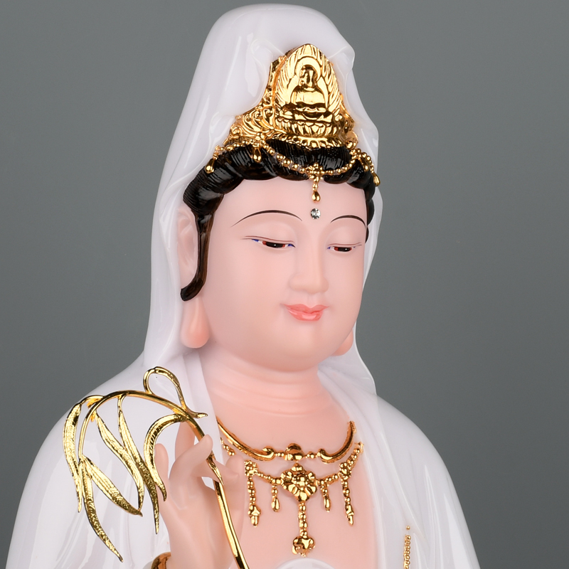 观音佛像汉白玉家用坐莲南海送子观音娑婆三圣神像摆件观世音菩萨