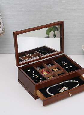 好货6 Tier Wooden Jewelry Box Luxury Multi-layer Retro Jewel