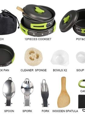 Camping Pan Camping Cookware 15Pcs Backpacking Gear Hiking