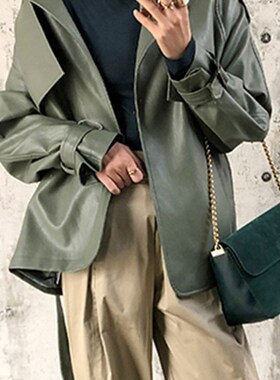 FTLZZ New Spring Autumn Women Faux PU Leather Casual Setwear