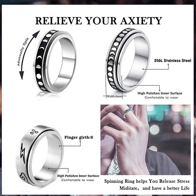 Anxiety Ring For Women Men Moon Fidgets Rings 2022 nd Punk R