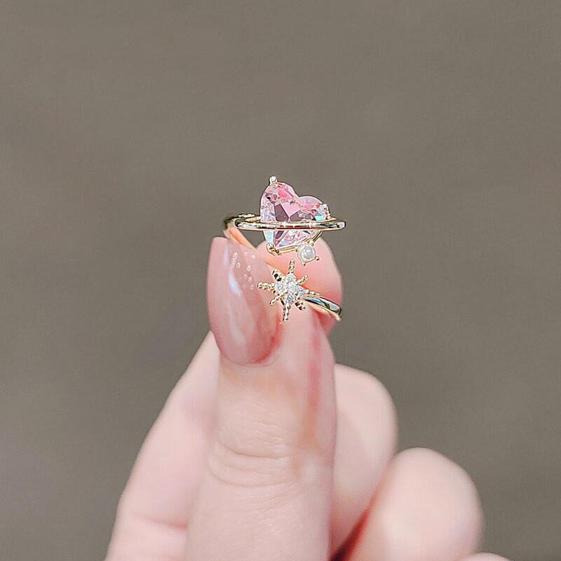2022 Korean New Exquisite Lovely Pink Love Opening Ring Fash