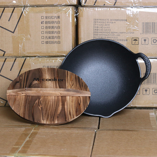 库存尾货铁锅小炒锅家用双耳圆底铸铁锅无涂层一体成型24/26/28cm