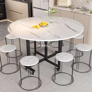 折叠餐桌家用小户型可移动多功能大圆桌客厅圆形吃饭桌子跨境电商