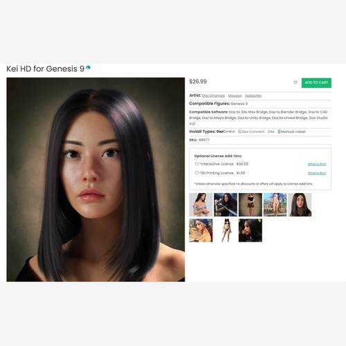 DAZ 3D模型亚洲青年少女Kei HD G9女性模型