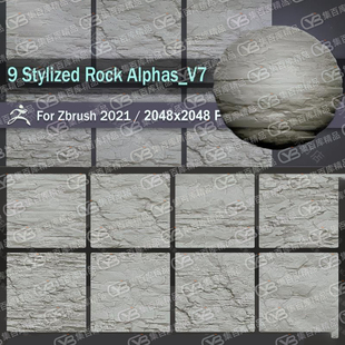 zbrush风格化岩石山体石头山崖石块表面纹理alpha笔刷ZB笔刷psd