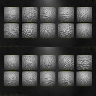 40款zbrush爬行动物生物皮肤褶皱纹理大象蜥蜴河马雕刻Alpha笔刷