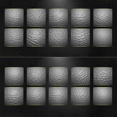 40款zbrush爬行动物生物皮肤褶皱纹理大象蜥蜴河马雕刻Alpha笔刷