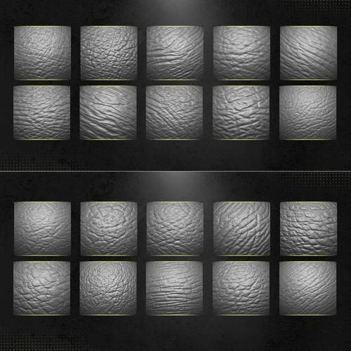 40款zbrush爬行动物生物皮肤褶皱纹理大象蜥蜴河马雕刻Alpha笔刷