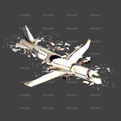 破碎飞机爆炸坠毁飞机客机残骸坠机烂机3Dmax模型3d Unity素材