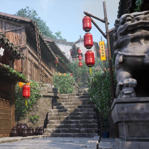 UE5中式国风古风江南小镇街道Modular Chinese mountain town