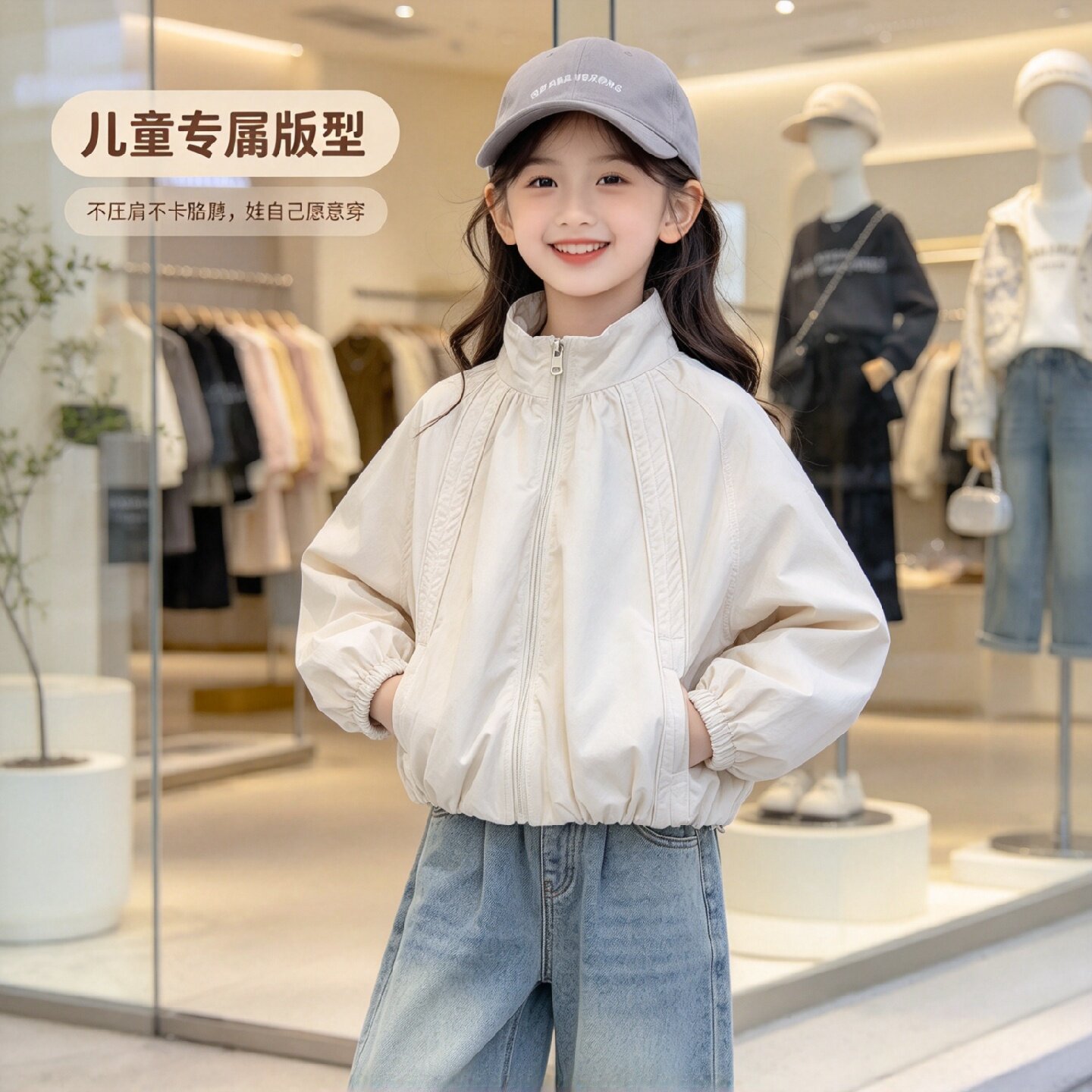 女童春秋新款洋气休闲冲锋外套|
