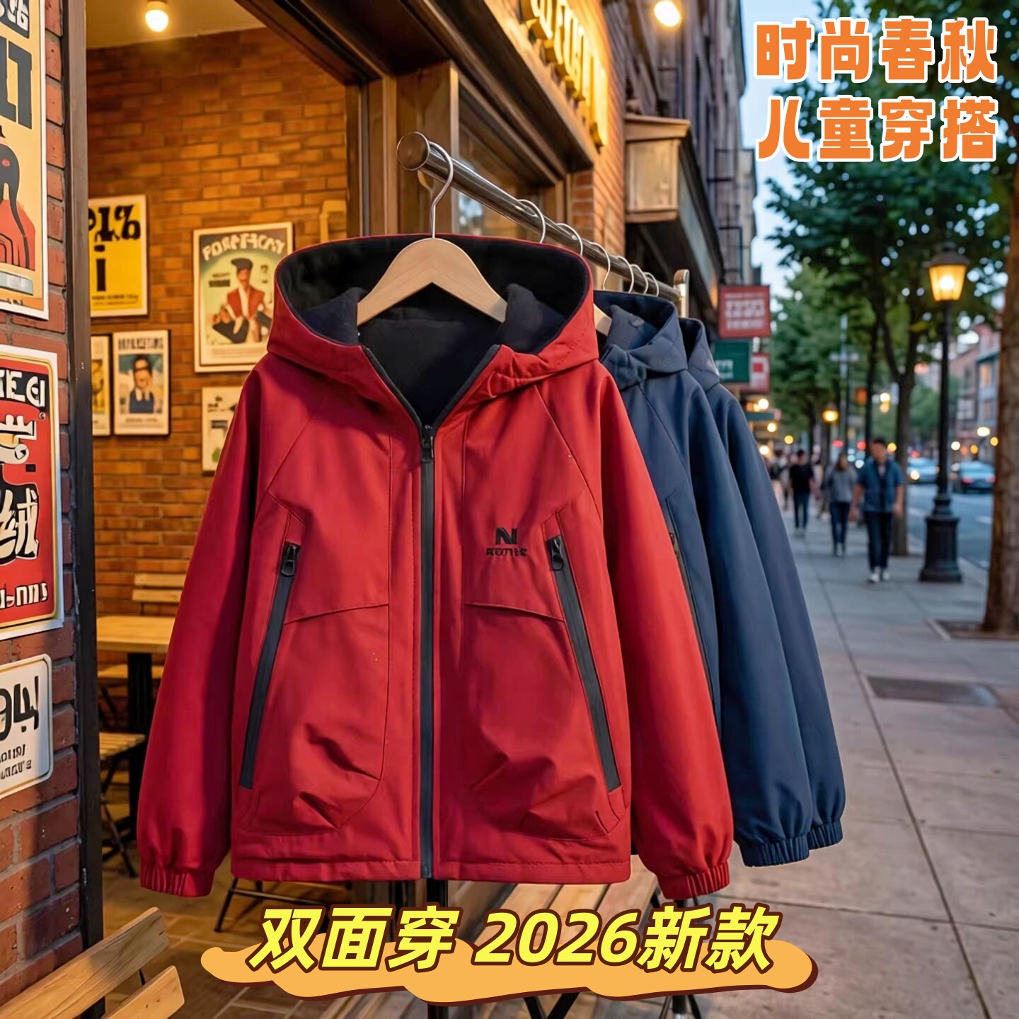 男童儿童春装外套春秋款2026新款中大春秋加绒双面穿学生风衣潮流