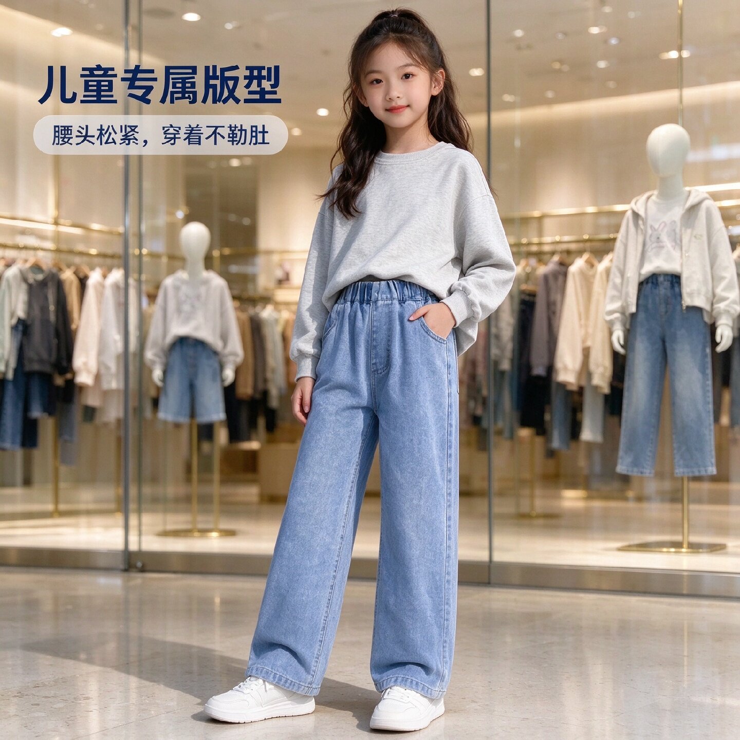 女童直筒牛仔裤春秋洋气休闲阔腿