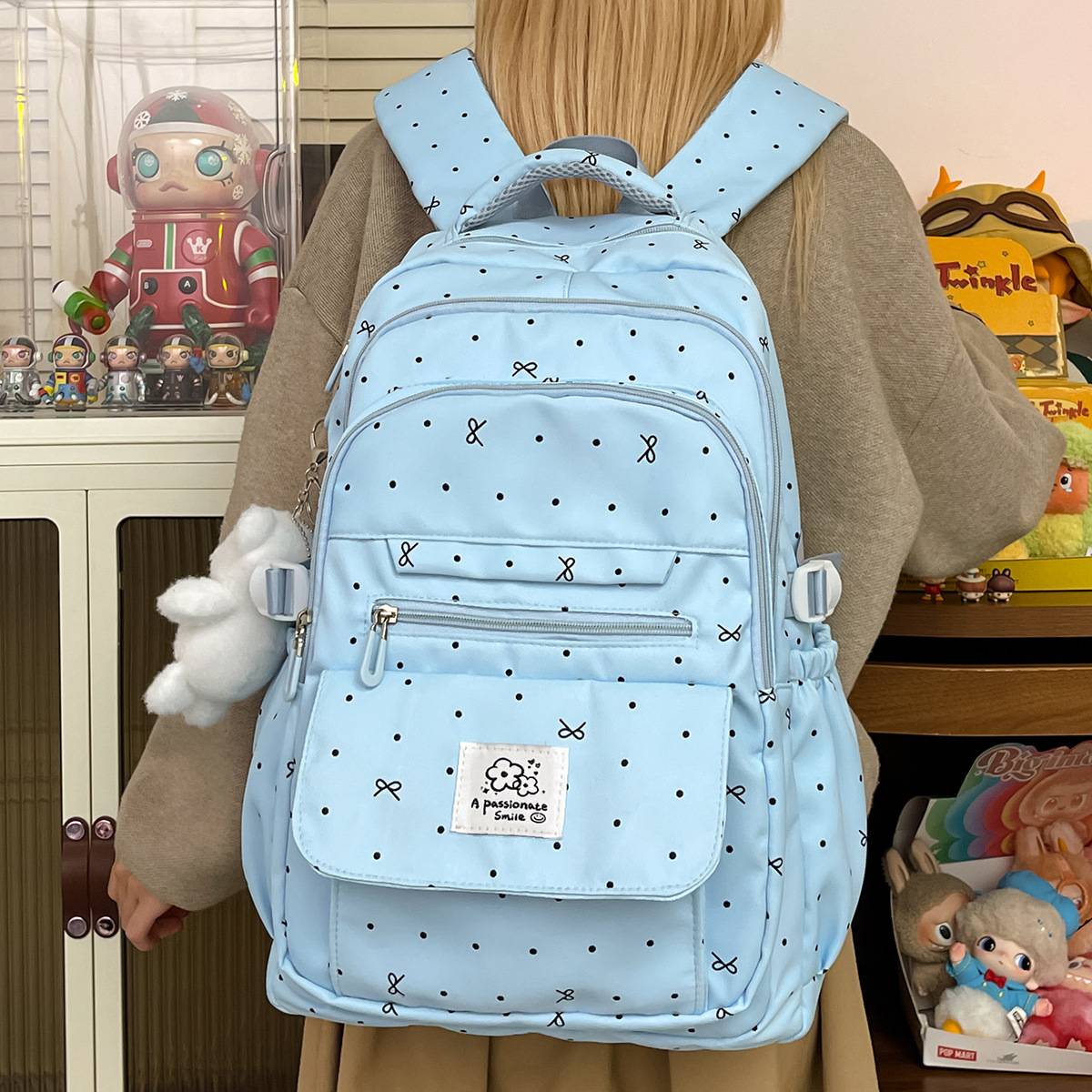 书包初中高中学生女生波点蝴蝶结
