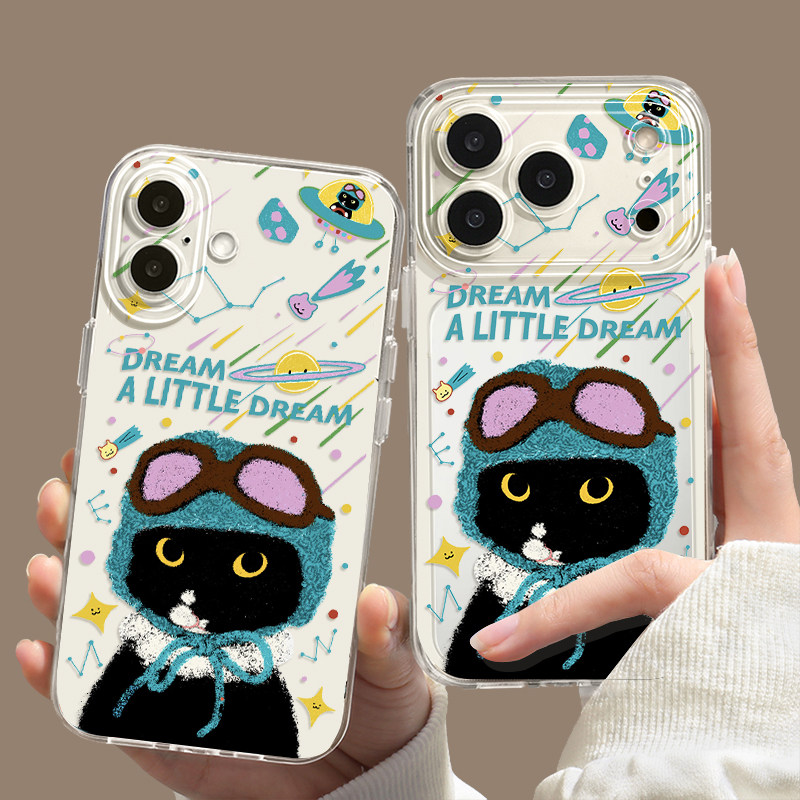 涂鸦黑猫适用苹果17Pro手机壳iPhone16ProMax个性15Plus潮流14软壳13防摔air新款12油画风11全包创意男生男款