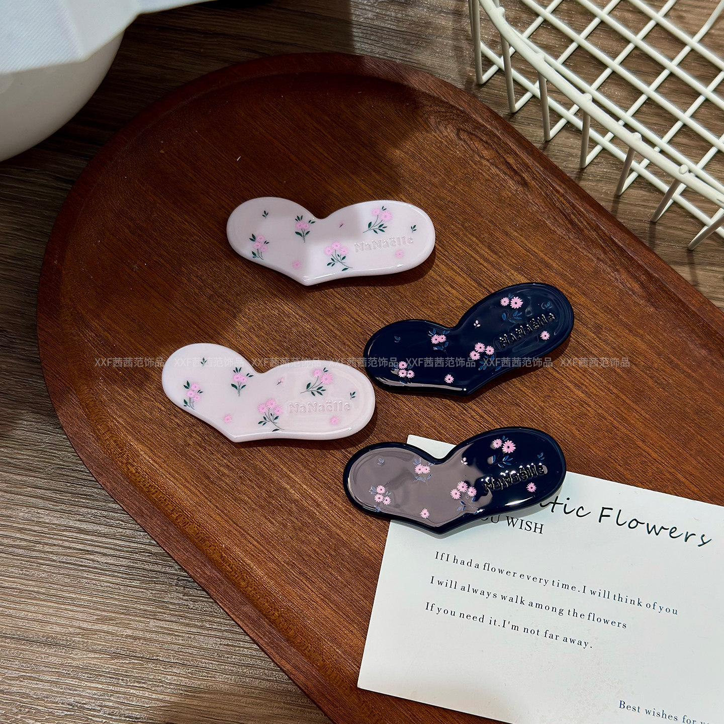 韩版百搭甜美花朵印花爱心边夹醋酸板材百搭可爱发夹女童发卡发饰