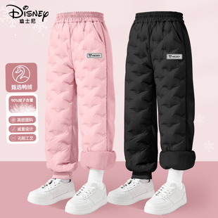 迪士尼儿童羽绒裤外穿冬季保暖裤2025新款女童防寒裤男童加绒裤子