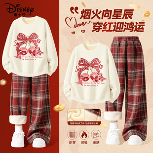 迪士尼女童套装2025新款冬童装女装加绒卫衣阔腿裤儿童冬装两件套