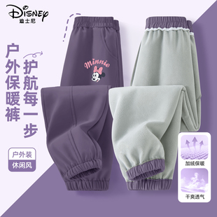 儿童冬装 迪士尼女童加绒裤 保暖女孩运动裤 防风防水冬季 子2025新款