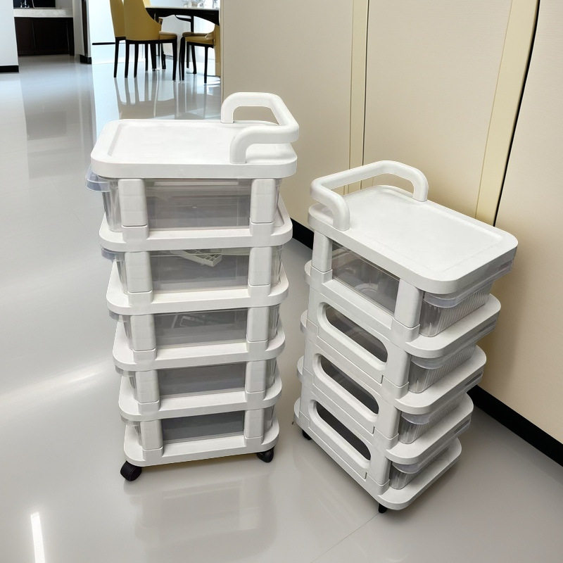 小推车零食置物架奶油风婴儿用品收纳柜落地可移动宝宝玩具储物架