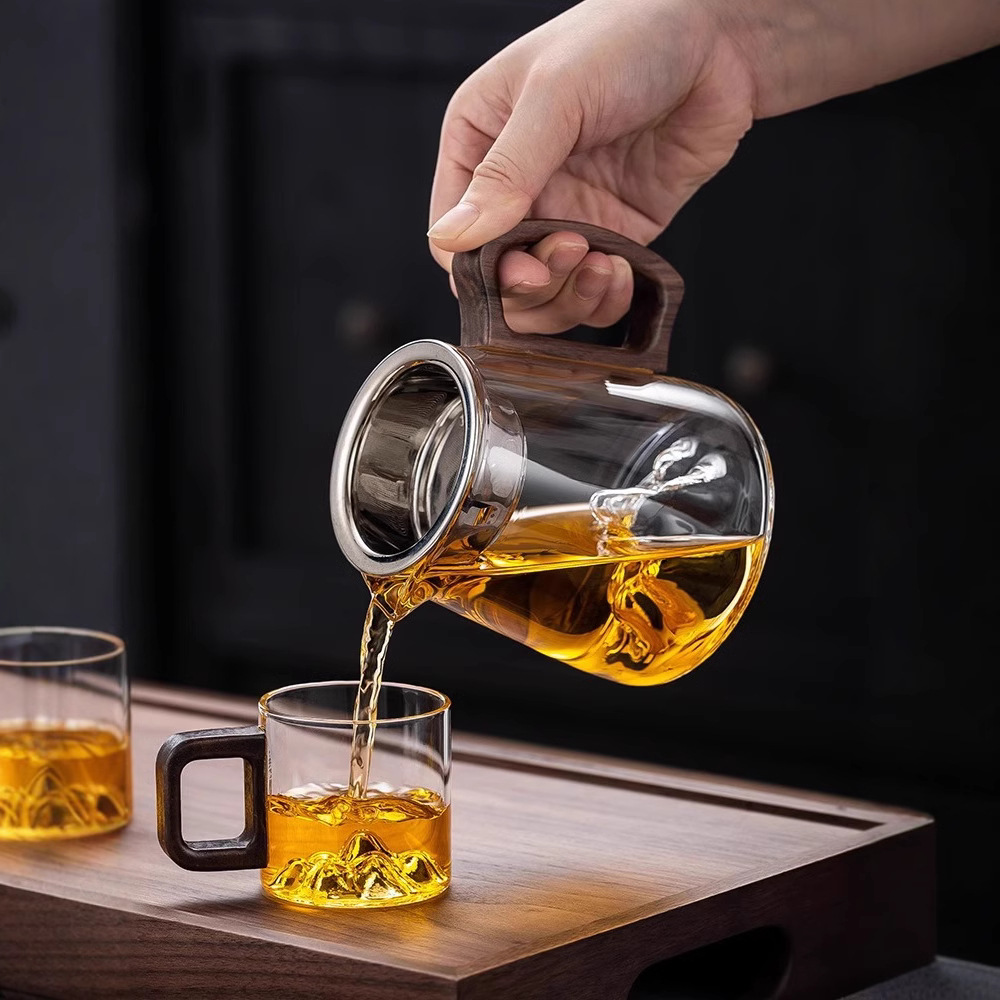 加厚玻璃公道杯胡桃木带把耐热家用分茶器倒茶杯过滤高档功夫茶具